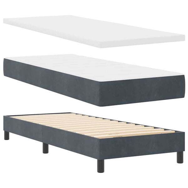 vidaXL Boxspringbett mit Matratze Dunkelgrau 80 x 200 cm Samt
