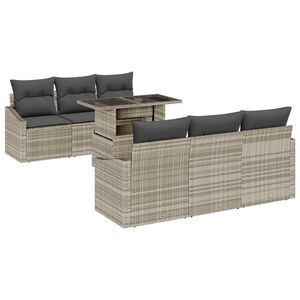 vidaXL Garten-Sofa-Set mit Speicher 7 pcs Hellgrau Poly Rattan