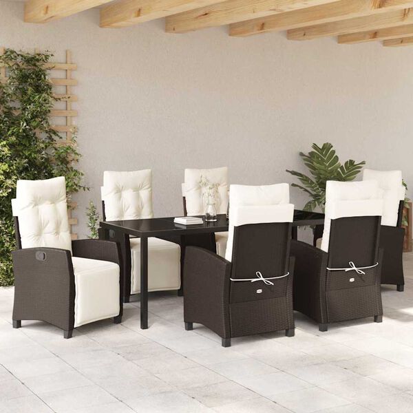 vidaXL Garten Essgruppe mit Kissen 7 pcs Braun Poly-Rattan