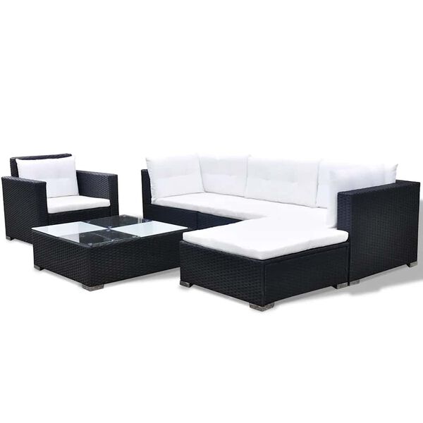 vidaXL 6-tlg. Garten-Lounge-Set mit Auflagen Poly Rattan Schwarz