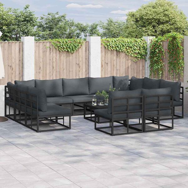 vidaXL Gartensofa-set mit Kissen 12 pcs Schwarz Aluminium