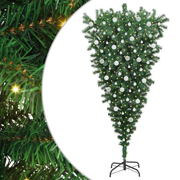 vidaXL Umgedrehter Kunst Weihnachtsbaum mit Kugelset Gr&uuml;n 210 cm PVC