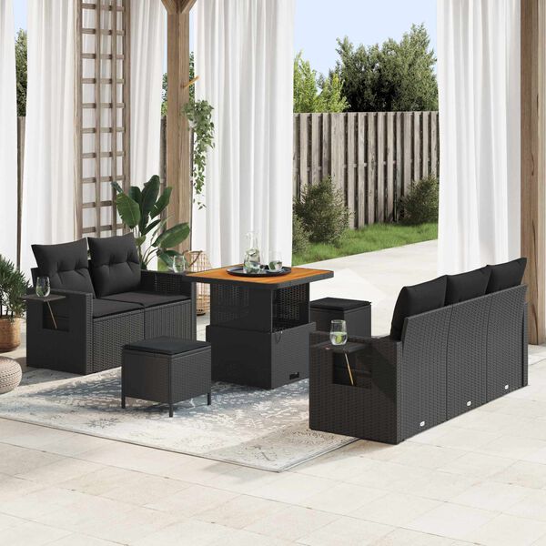 vidaXL Gartensofa-set mit Kissen 10 pcs Schwarz Poly-Rattan