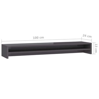 vidaXL Monitorständer Hochglanz-Grau 100x24x13 cm Holzwerkstoff