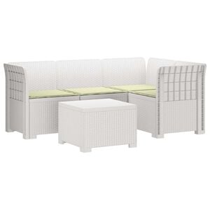 vidaXL 4-Sitzer Garten Sofa mit Kissen Rattan Look PP Wei&szlig;