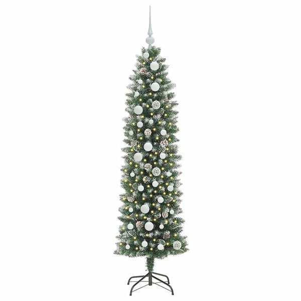 vidaXL K&uuml;nstlicher schlanker Weihnachtsbaum Gr&uuml;n und Wei&szlig; 150 cm