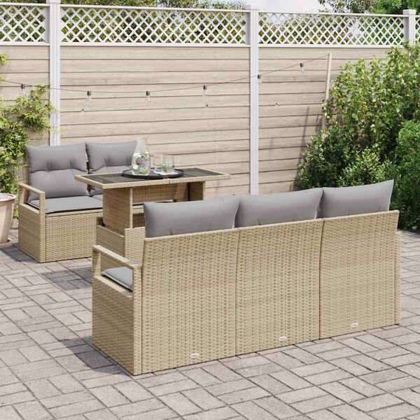 vidaXL Gartensofa-set mit Kissen mit Speicher 6 pcs Beige Poly Rattan