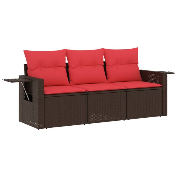 vidaXL 3-teiliges Gartensofa-Set mit Kissen, braun, Polyrattan