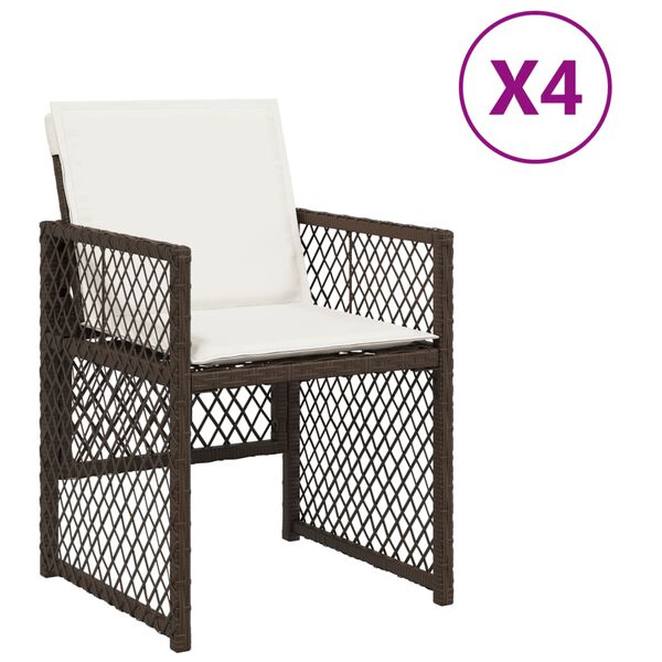 vidaXL Gartenst&uuml;hle mit Kissen 4 Stk. Braun Poly Rattan