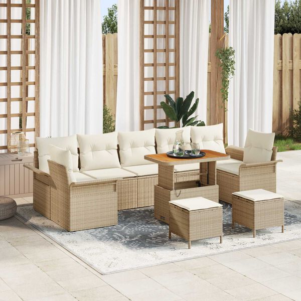 vidaXL Garten-Sofa-Set mit Kissen mit Speicher 10 pcs Beige und Creme