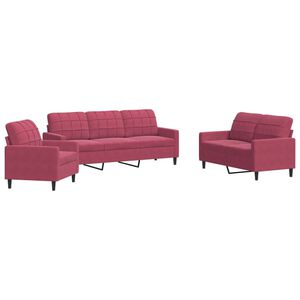 vidaXL 3-tlg. Sofagarnitur mit Kissen Weinrot Samt