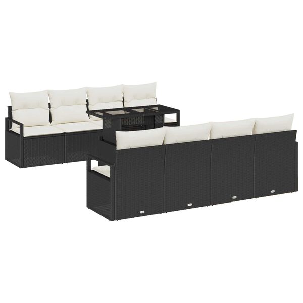 vidaXL Garten-Sofa-Set mit Speicher 9 pcs Schwarz Poly Rattan