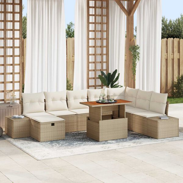 vidaXL Garten-Sofa-Set mit Speicher 9 pcs Beige Poly Rattan
