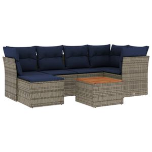 vidaXL 7-teiliges Gartensofa-Set mit Kissen, grau, Polyrattan