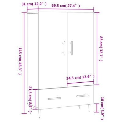 vidaXL Highboard Grau Sonoma 69,5x31x115 cm Holzwerkstoff