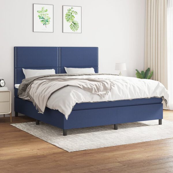 vidaXL Boxspringbett mit Matratze Blau 180x200 cm Stoff