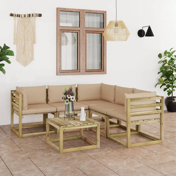 vidaXL 6-tlg. Garten-Lounge-Set mit Beige Kissen