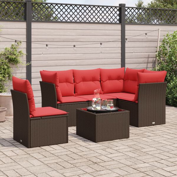 vidaXL 6-tlg. Garten-Sofagarnitur mit Kissen Braun Poly Rattan