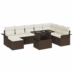 vidaXL Garten-Sofa-Set mit Kissen mit Speicher 9 pcs Braun und Creme