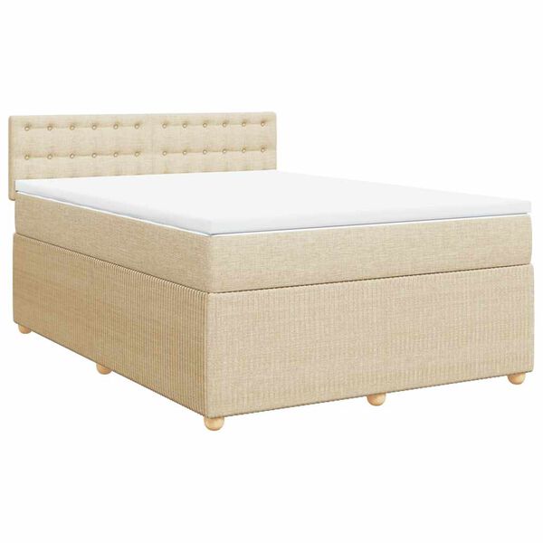 vidaXL Boxspringbett mit Matratze Creme 160x200 cm Stoff