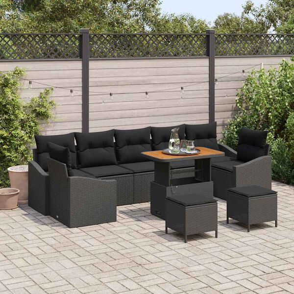 vidaXL Garten-Sofa-Set mit Kissen 10 pcs Schwarz 90 x 55 x 71 cm