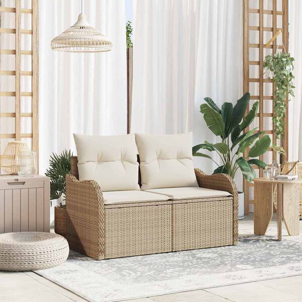 vidaXL Gartensofa mit Kissen Beige 121 x 62 x 69cm Poly-Rattan