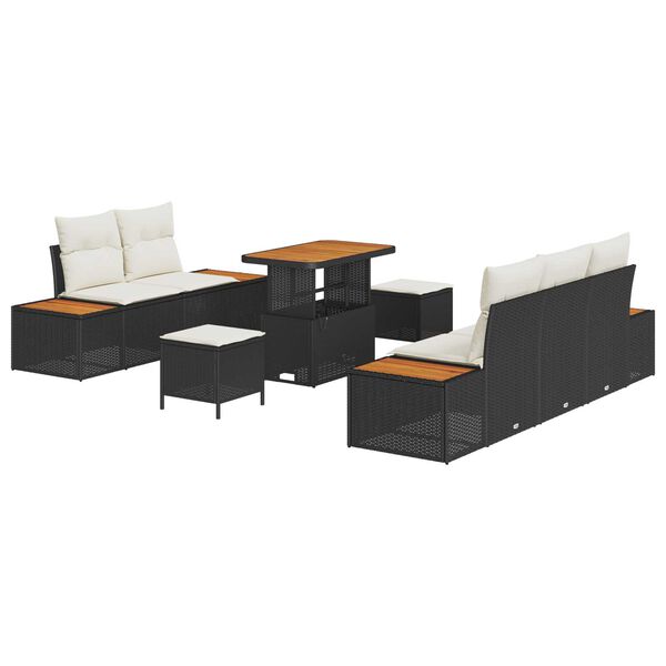 vidaXL Garten-Sofa-Set mit Kissen mit Speicher 8 pcs Schwarz und Creme