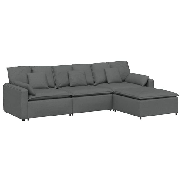 vidaXL Modulares Sofa mit Fußhocker und Kissen Dunkelgrau