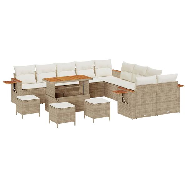 vidaXL Gartensofa-set mit Kissen 18 pcs Beige und Creme Poly-Rattan