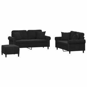 vidaXL 3-tlg. Sofagarnitur mit Kissen Schwarz Samt