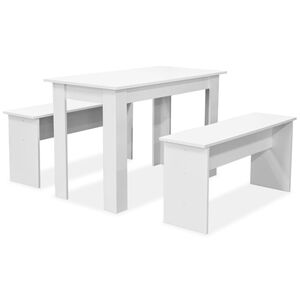 vidaXL 3-tlg. Essgruppe Tisch und B&auml;nke Holzwerkstoff Wei&szlig;