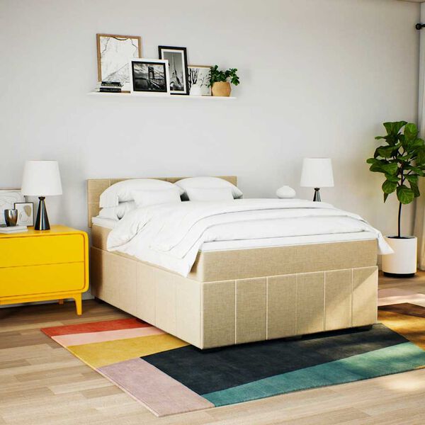 vidaXL Boxspringbett mit Matratze Creme 140x190 cm Stoff
