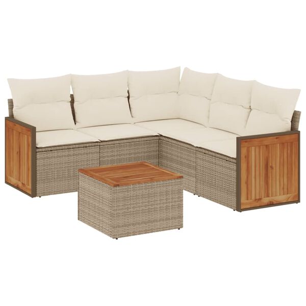 vidaXL 6-tlg. Garten-Sofagarnitur mit Kissen Beige Poly Rattan