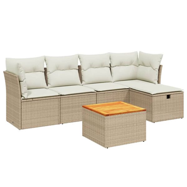 vidaXL 6-tlg. Garten-Sofagarnitur mit Kissen Beige Poly Rattan