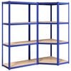 vidaXL Regale mit 4 B&ouml;den 2 Stk. Blau Stahl & Holzwerkstoff