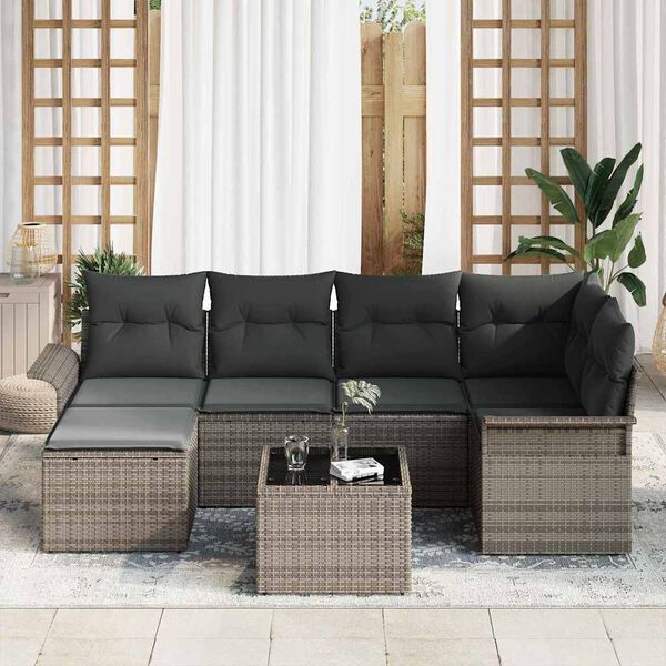 vidaXL Gartensofa-set mit Speicher 7 pcs Grau Poly-Rattan