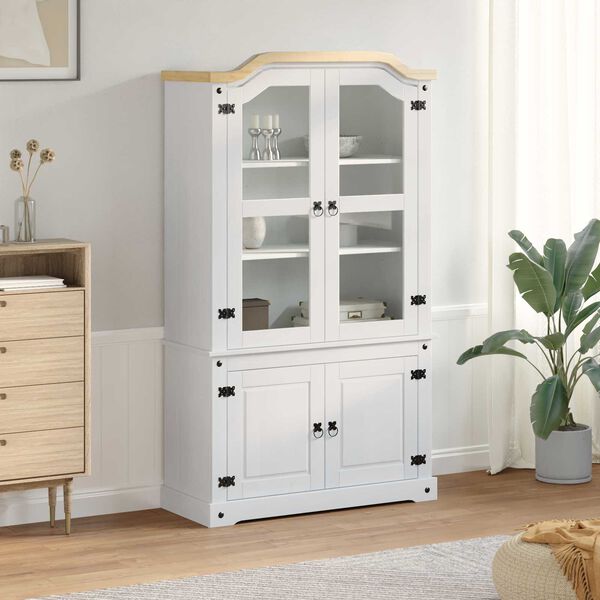 vidaXL Vitrine Wei&szlig; 103,5 x 42 x 180 cm Massives Kiefernholz