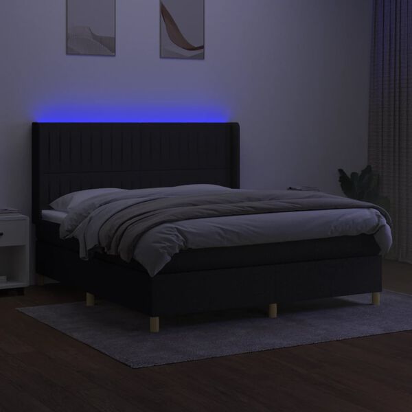 vidaXL Boxspringbett mit Matratze & LED Schwarz 180x200 cm Stoff