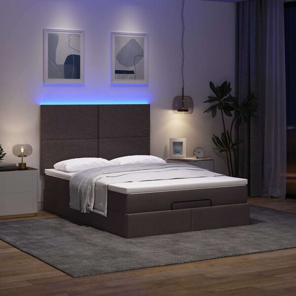 vidaXL Ottoman-Bett mit Matratze & LEDs Dunkelbraun 140x200 cm Stoff