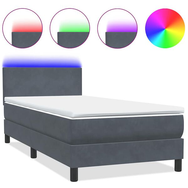 vidaXL Boxspringbett mit Matratze & LED Dunkelgrau 90x210 cm Samt