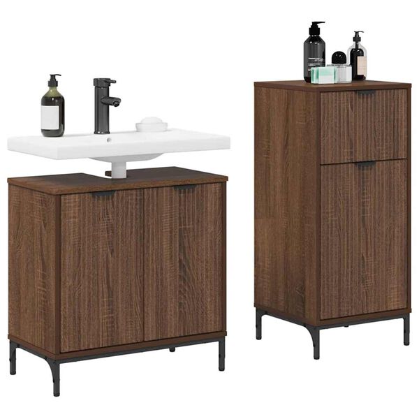 vidaXL Badezimmerm&ouml;bel Set 2 pcs Braun Eichen-Optik Holzwerkstoff