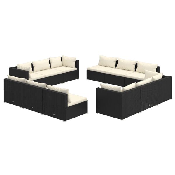 vidaXL 12-tlg. Garten-Lounge-Set mit Kissen Poly Rattan Schwarz