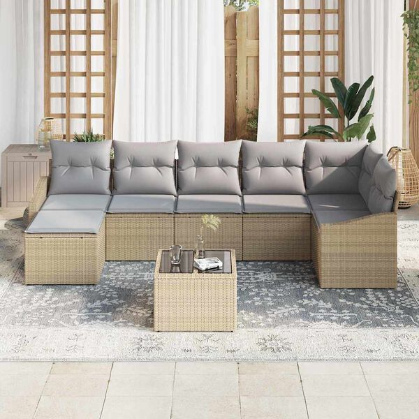 vidaXL Garten-Sofa-Set mit Kissen 8 pcs Beige und Hellgrau Poly-Rattan