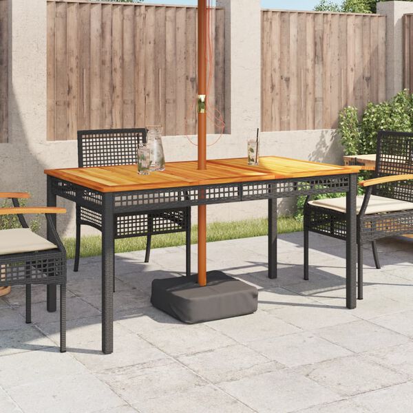 vidaXL Gartentisch Schwarz 140x80x75 cm Poly Rattan Akazienholz