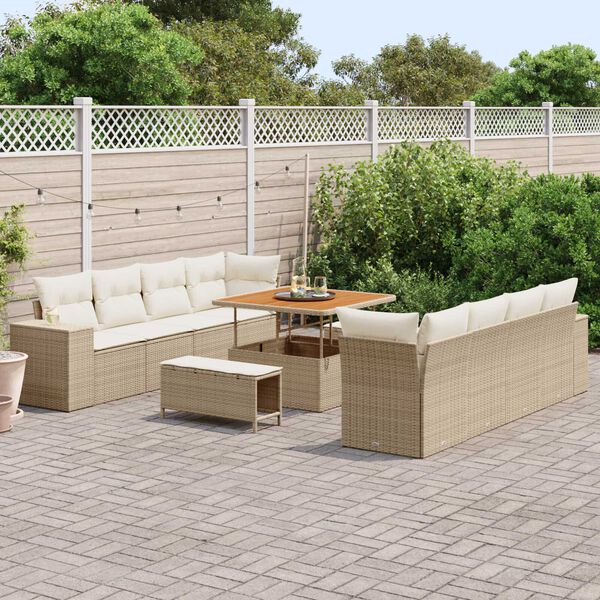 vidaXL Gartensofa-set mit Kissen 11 pcs Beige Poly-Rattan