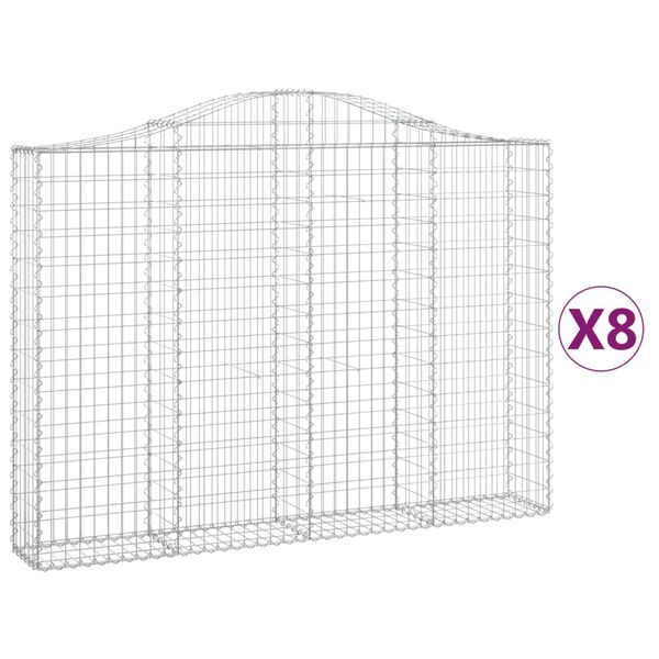 vidaXL Gabionen mit Hochbogen 8 Stk. 200x30x140/160cm Verzinktes Eisen