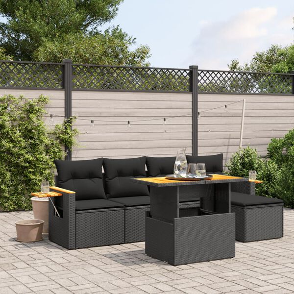vidaXL 6-tlg. Garten-Sofagarnitur mit Kissen Beige Poly Rattan Akazie