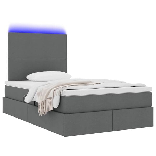 vidaXL Bett mit Stauraum und LED Dunkelgrau 120 x 190 cm Polyester