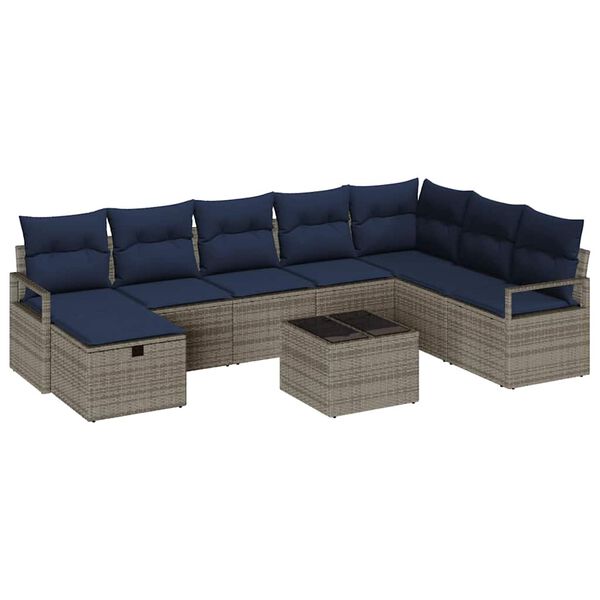 vidaXL Sofa Set mit Kissen mit Speicher Grau Poly-Rattan