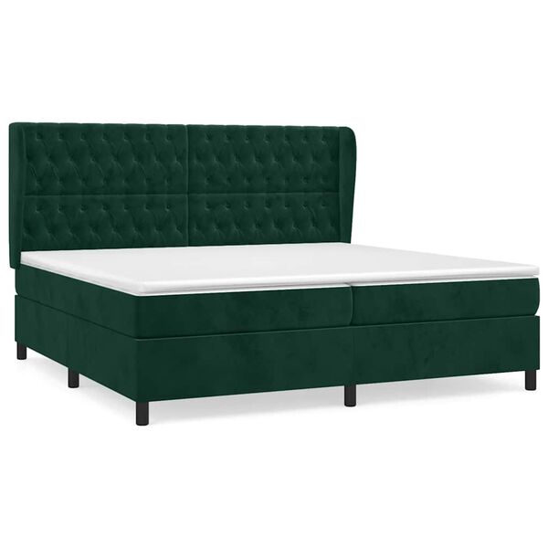vidaXL Boxspringbett mit Matratze Dunkelgr&uuml;n 200x200 cm Samt